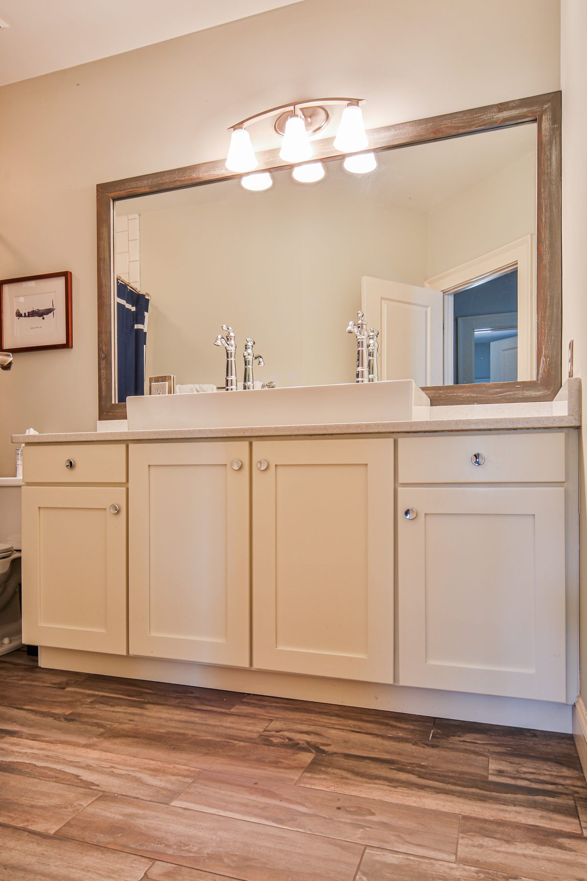 White Vanity with Walnut Mirror
