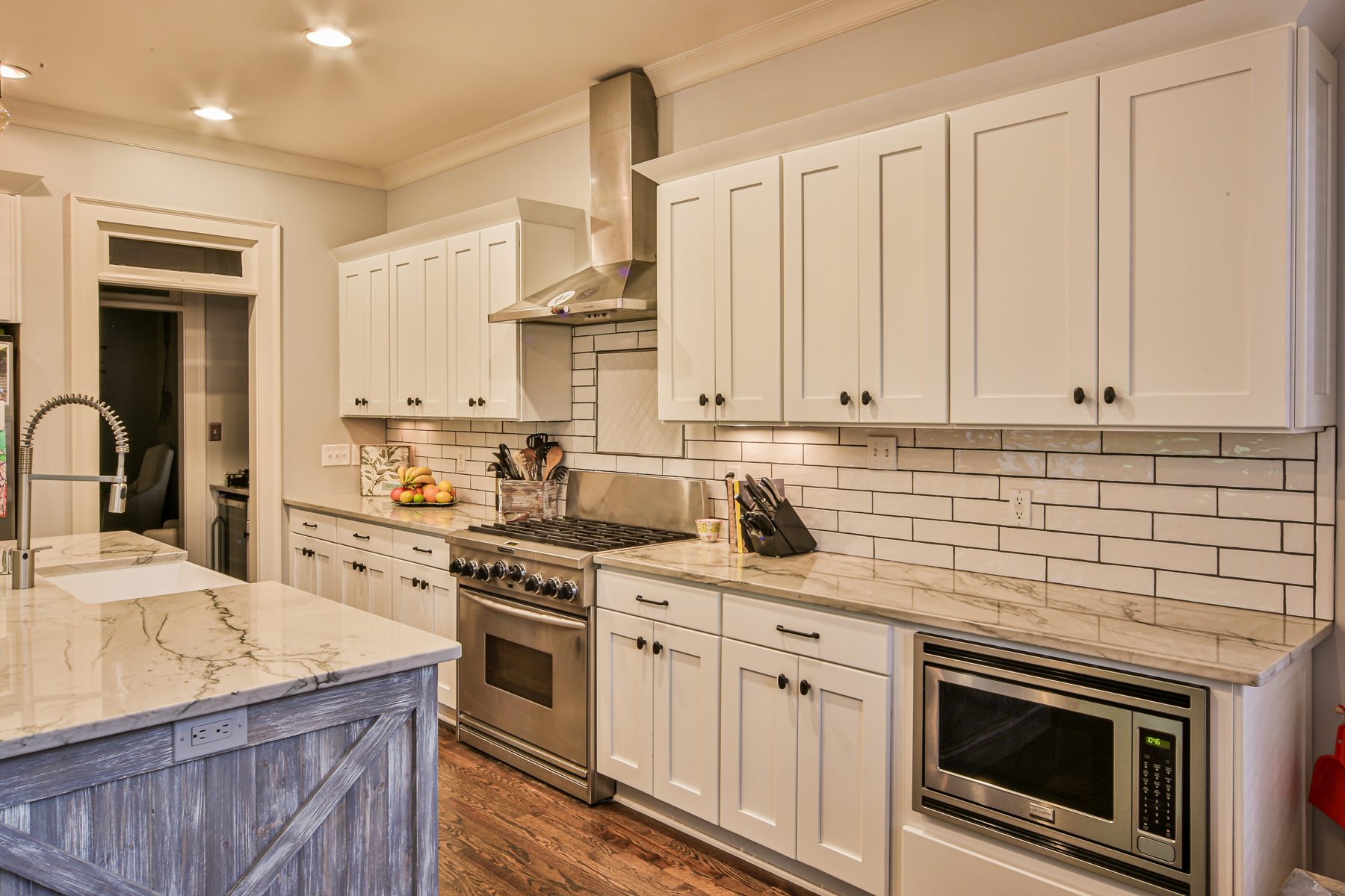White Kitchen with Reclaimed Island